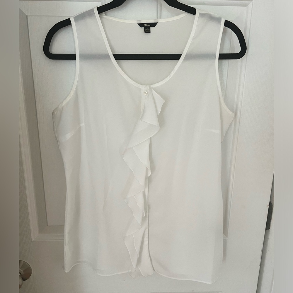 Milani  size S  sheer white hidden front button ruffle  sleeveless blouse